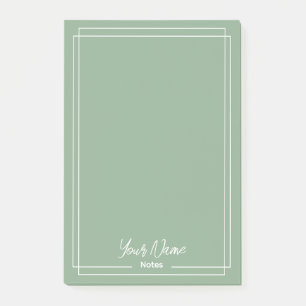 Monogram sage green with white borders post-it notes