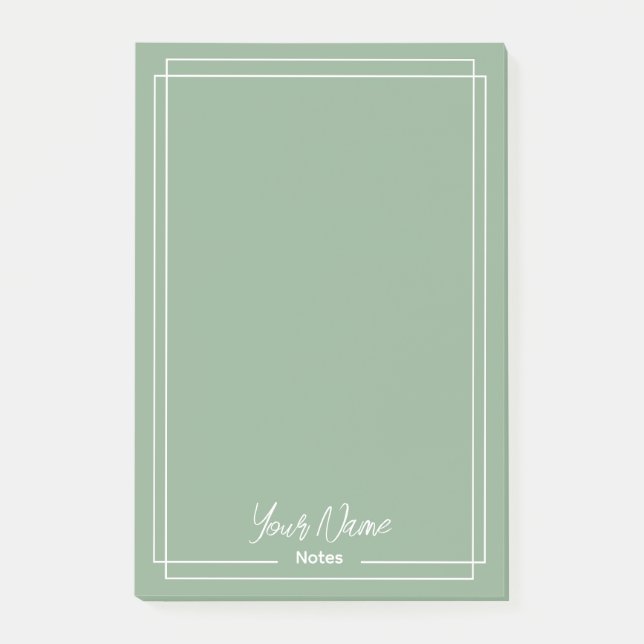 Monogram sage green with white borders post-it notes (Front)