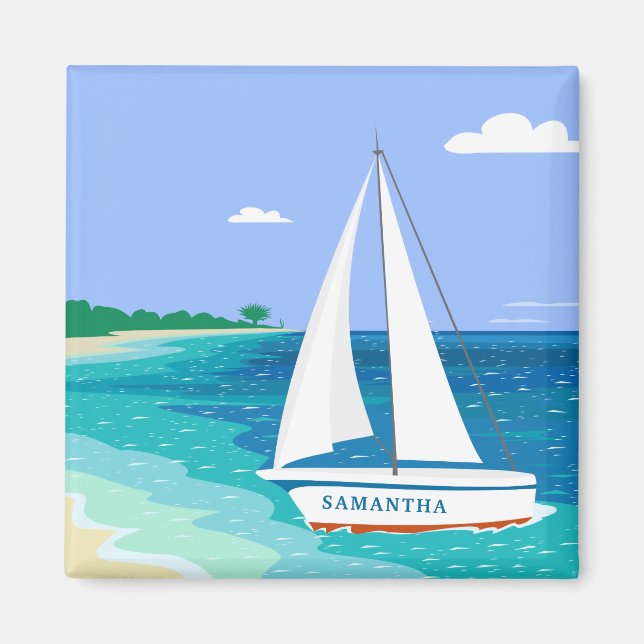 Monogram Sailboat Coastal Tropical Beach Magnet (Front)