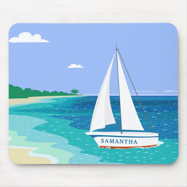 Monogram Sailboat Coastal Tropical Beach Mousepad (Front)