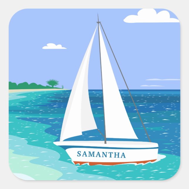 Monogram Sailboat Coastal Tropical Beach Stickers (Front)