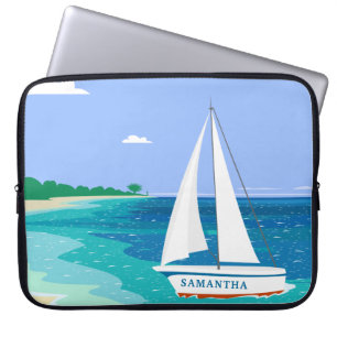 Monogram Sailboat Coastal Tropical Laptop Sleeve