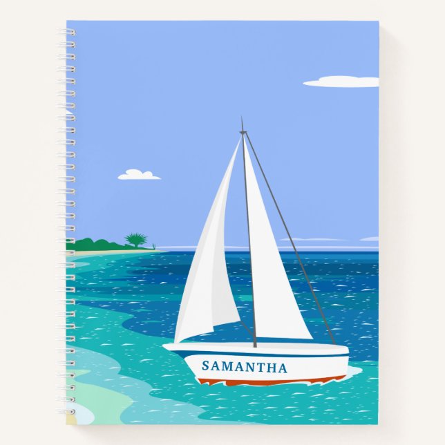 Monogram Sailboat Ocean Seaview Spiral Notebook (Front)