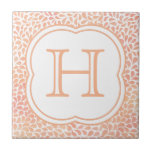 Monogram salmon pink watercolor drops ceramic tile<br><div class="desc">This ceramic tile has a salmon pink / peach watercolor drops design with a place for you to personalize this with your monogram!</div>