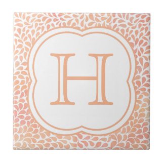 Monogram salmon pink watercolor drops ceramic tile