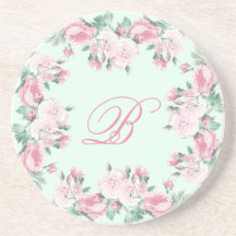 Monogram Sandstone coaster Floral roses Custom