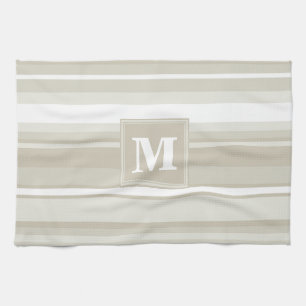 Monogram sandstone stripes kitchen towel