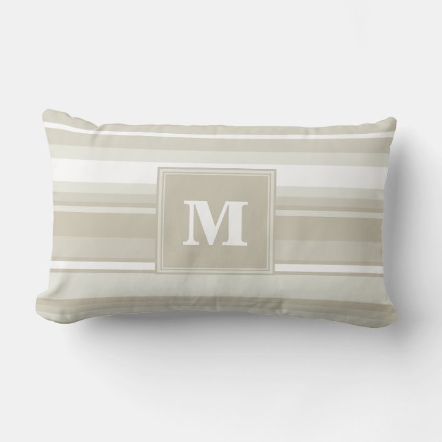 Monogram sandstone stripes lumbar pillow (Front)