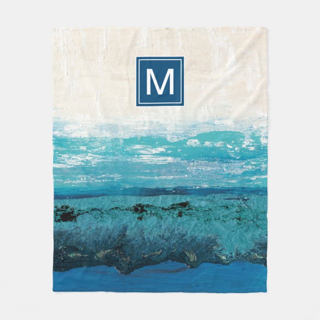 Monogram | Sapphire Blue Watercolor Fleece Blanket (Front)