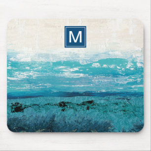 Monogram   Sapphire Blue Watercolor Mouse Pad