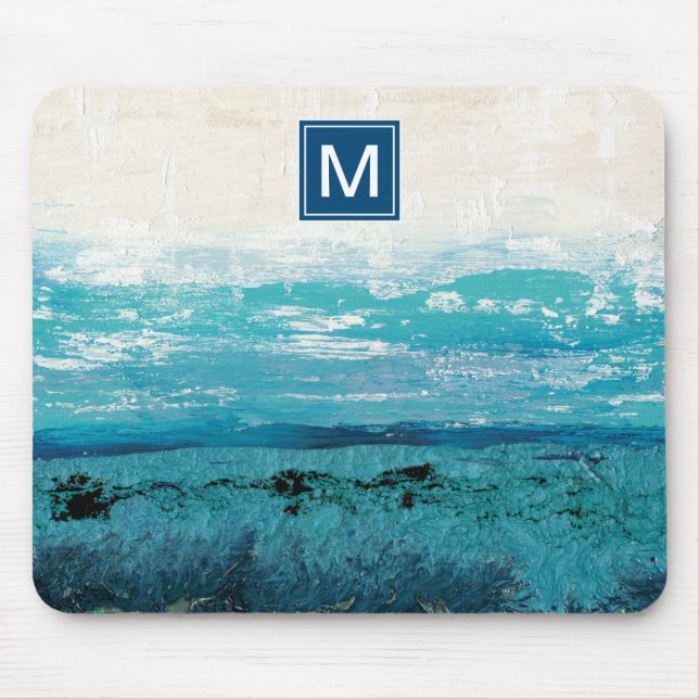 Monogram | Sapphire Blue Watercolor Mouse Pad (Front)
