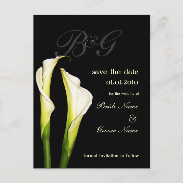 Monogram Save the Date, calla lily postcards (Front)