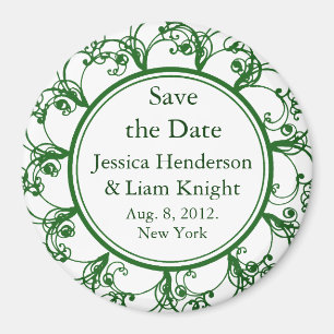 Monogram Save the Date Magnet green
