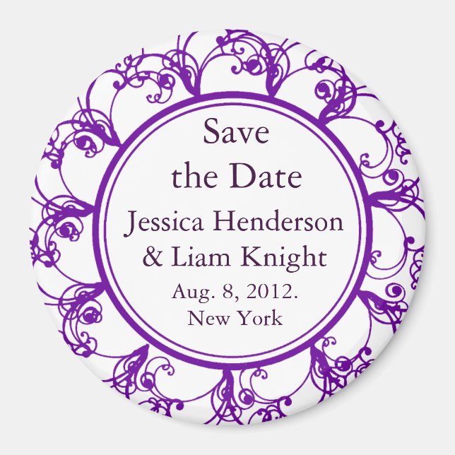Monogram Save the Date Magnet purple (Front)