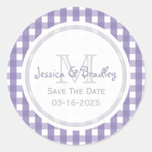 Monogram Save The Date Stickers Gingham PW