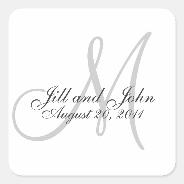 Monogram Save the Date Wedding Seal Sticker Square (Front)