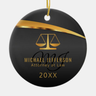 Monogram Scale Of Justice  - Black and Gold Ceramic Ornament