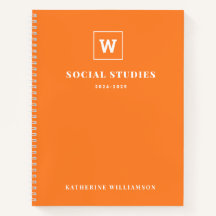 Monogram School Subject Student Orange Custom Name