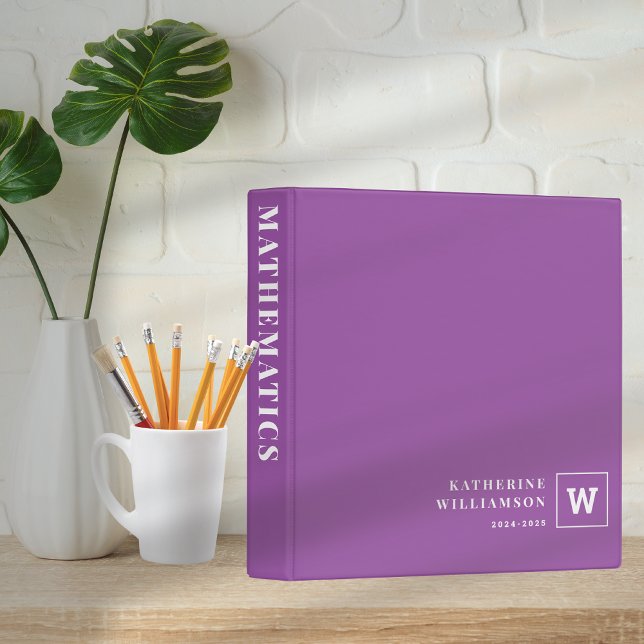 Monogram School Subject Student Purple Custom Name Binder (Creator Uploaded)