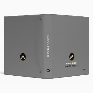 Monogram School Subjects Grey Binder