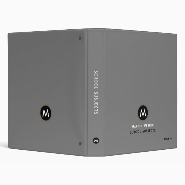 Monogram School Subjects Grey Binder (Background)