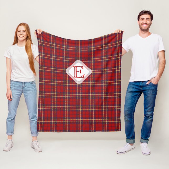 Monogram, Scottish Highland clan red plaid tartan: Fleece Blanket (In Situ)
