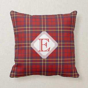 Monogram, Scottish Highland clan red plaid tartan: Throw Pillow