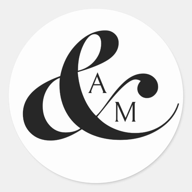 Monogram Script Ampersand Wedding Classic Round Sticker (Front)