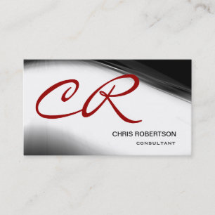 Monogram Script Black Red Consultant Business Card