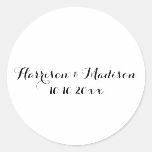 Monogram script black white custom wedding favours classic round sticker