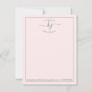 Monogram Script Blush From The Desk Of  Note Card