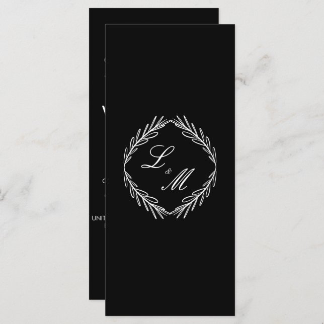 Monogram Script Branch Black W Wedding Program  (Front/Back)