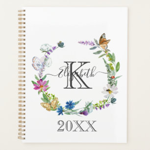 Monogram Script Calligraphy Butterflies Flowers Planner