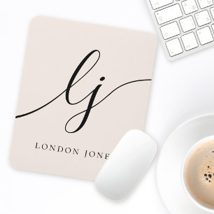 Monogram Script Calligraphy Elegant Feminine Mouse Pad
