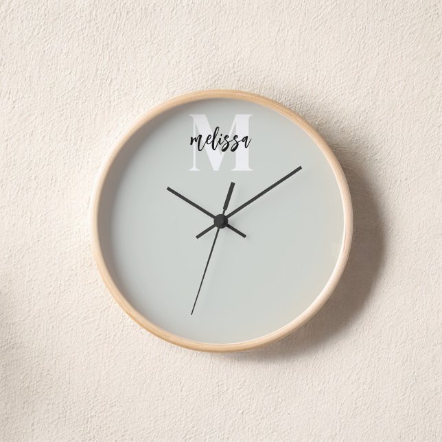 Monogram Script Calligraphy Sage Green Clock (Creator Uploaded)