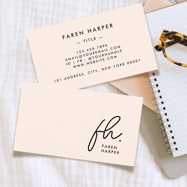 Monogram Script Chic Blush Pink Simple Elegant Business Card (Creator Uploaded)