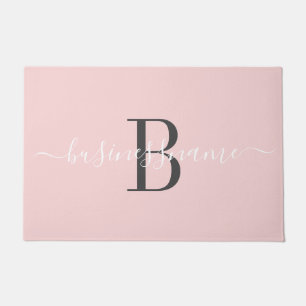 Monogram Script Custom Business Logo Pink Doormat
