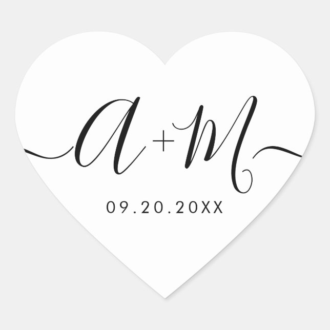 Monogram Script Custom Wedding date Heart Heart Sticker (Front)