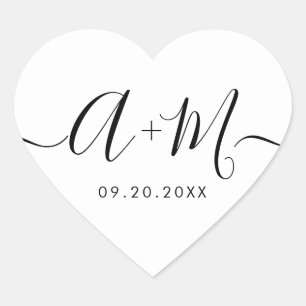 Monogram Script Custom Wedding date Heart Sticker