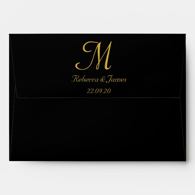 Monogram Script Elegant Black & Gold Wedding  Envelope (Back (Top Flap))
