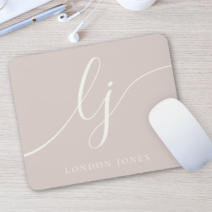 Monogram Script Elegant Dusty Rose Pink Feminine Mouse Pad