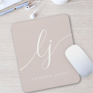 Monogram Script Elegant Feminine Dusty Rose Pink Mouse Pad