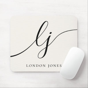 Monogram Script Elegant Feminine Ivory Mouse Pad