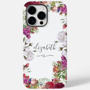Monogram Script Floral Watercolor Garden Flowers Case-Mate iPhone 14 Pro Max Case
