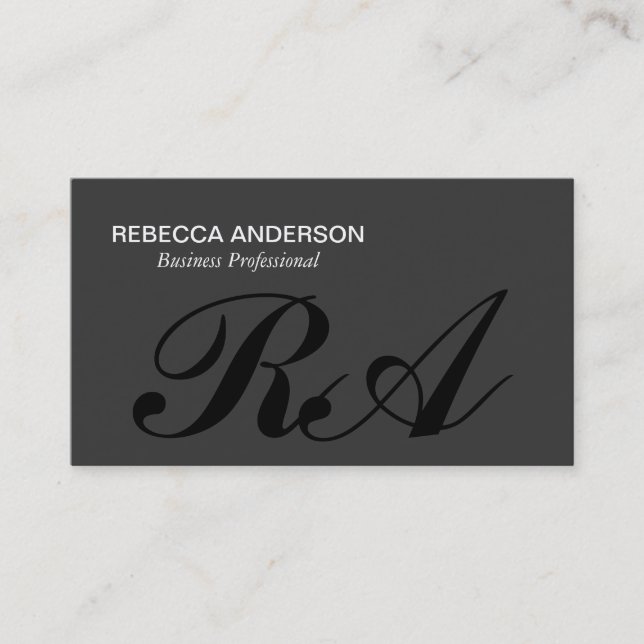 Monogram Script Grey | Grey Background Business Card (Front)