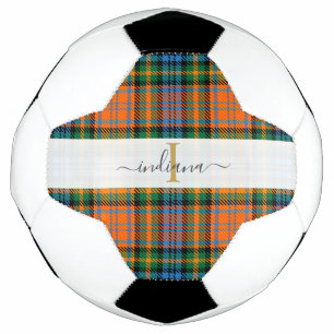 Monogram Script Initial Name Plaid Tartan Soccer Ball