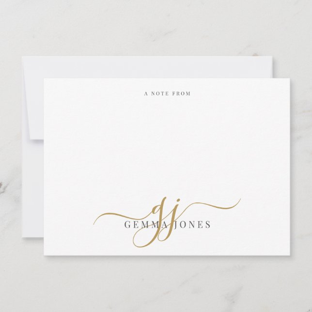 Monogram Script Initials Gold Black Note From Card (Front)