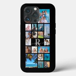 Monogram Script Name 17 Photo Collage Custom Colou iPhone 13 Pro Case