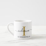 Monogram Script Name and Initial Espresso Cup<br><div class="desc">An elegant modern monogram design you can easily customize by adding your name in hand lettered script typography and initial in gold effect colour on a white background. Completely change the text colours and background by using our "Customize it" link under the "Personalize" link. Perfect as a housewarming, wedding, or...</div>