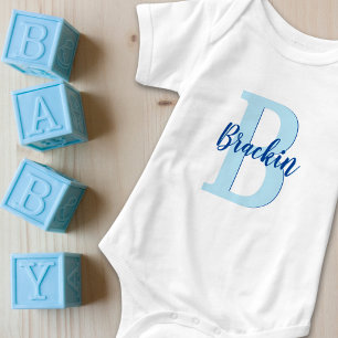 Monogram Script Name Blue Custom Text Unisex Baby Bodysuit